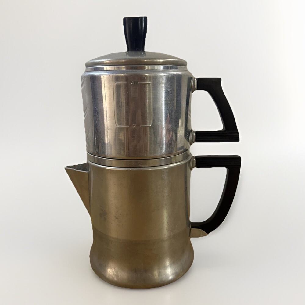 Vintage Wear-Ever #3044 - 4 Cup Aluminum Dripolator Coffee Pot Art Deco